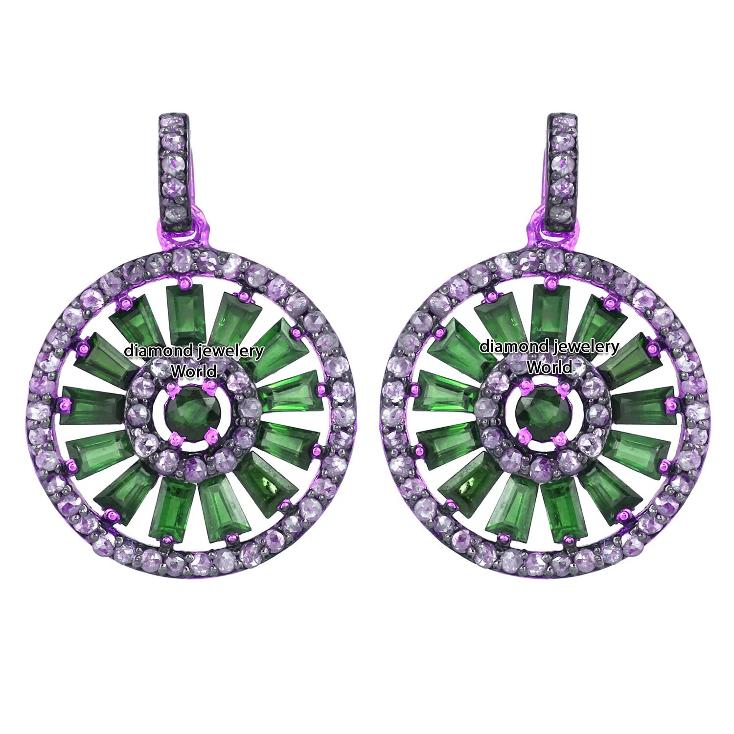 Gorgeous 1.46ct Rose Cut Diamond Emerald Studded Silver Vintage Earring Jewelry