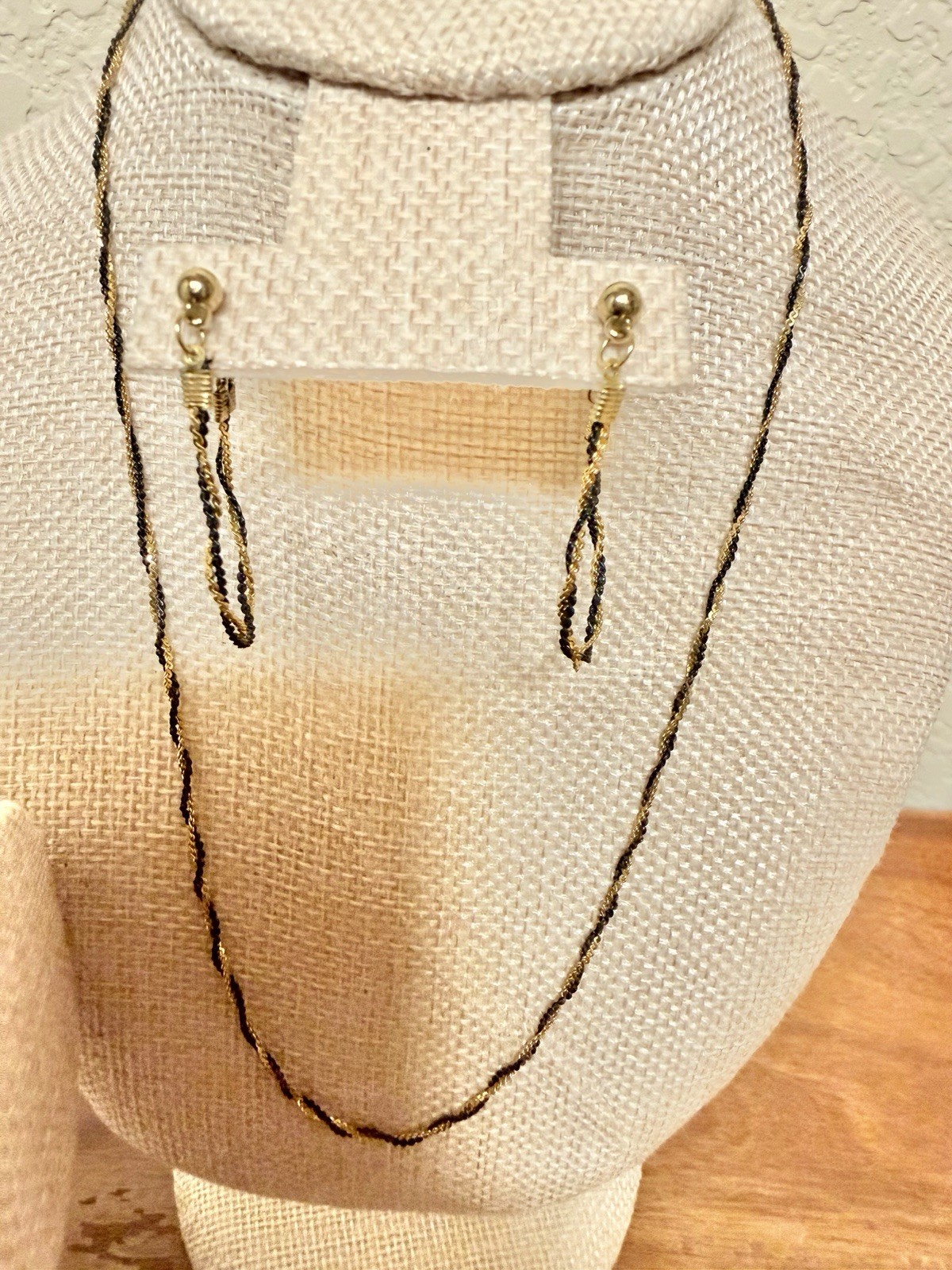 Vintage Gold & Black Twisted Chain Necklace Bracelet & Earrings Set