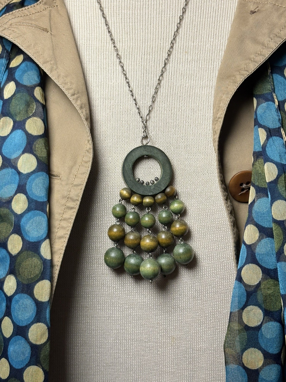 Vintage Aarikka Torikontti Green Geometric Kinetic 60s Pendant Necklace Finland