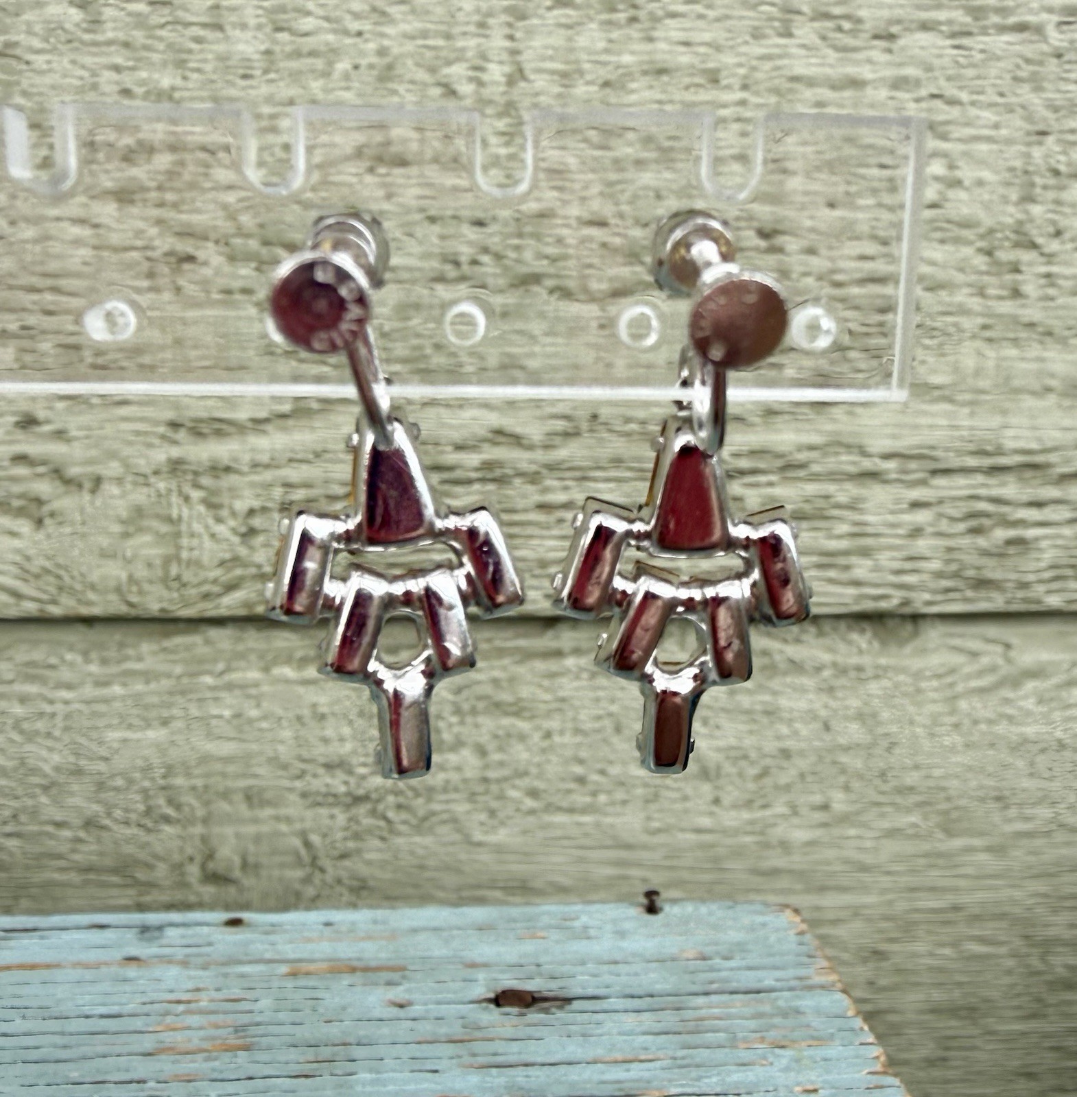 Vintage 1950’s B. David Red & Clear Rhinestone Drop Dangle Necklace & Earrings