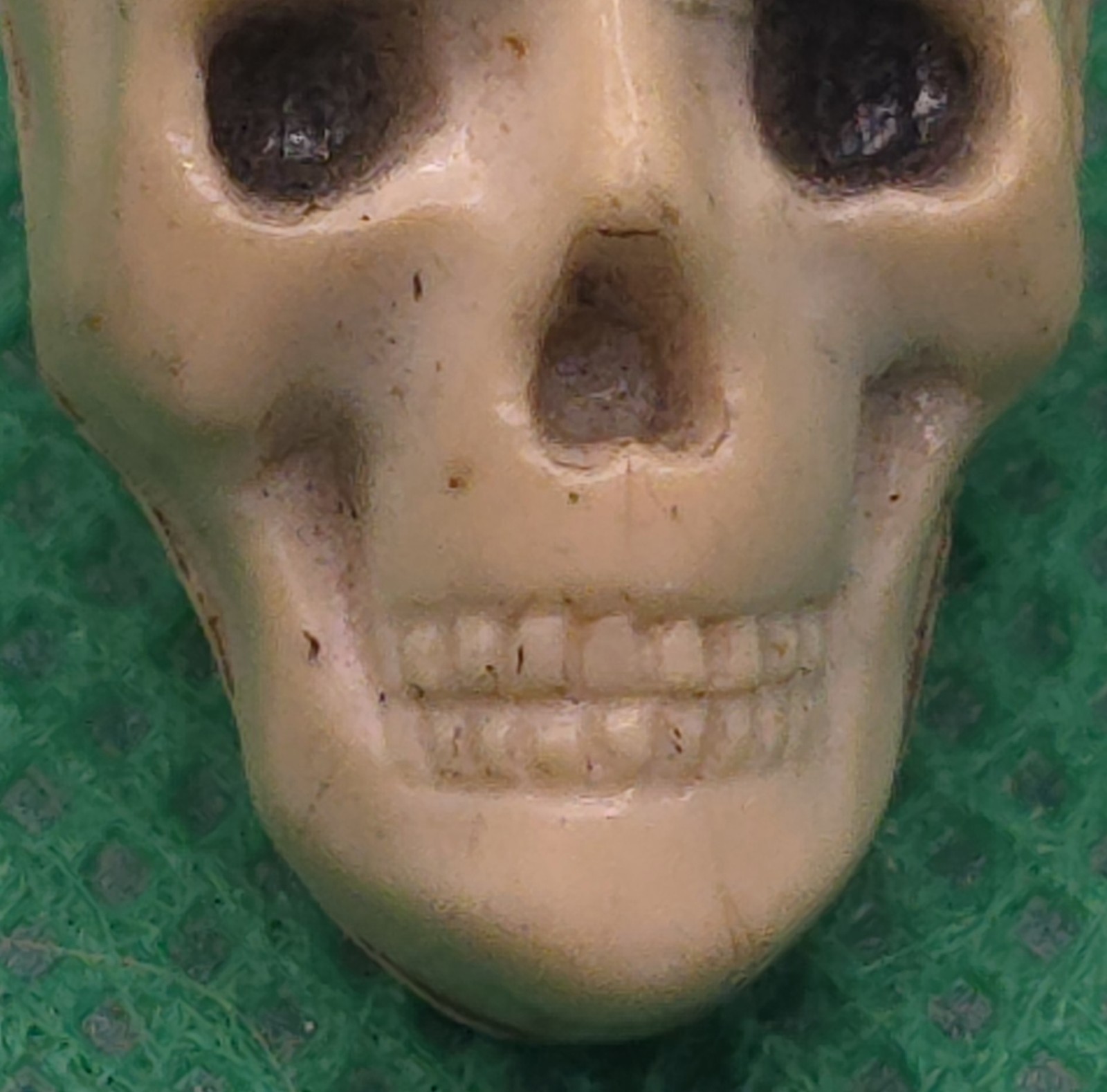 Antique Victorian Celluloid Skull Charm Mourning Pendant Memento Mori 1″