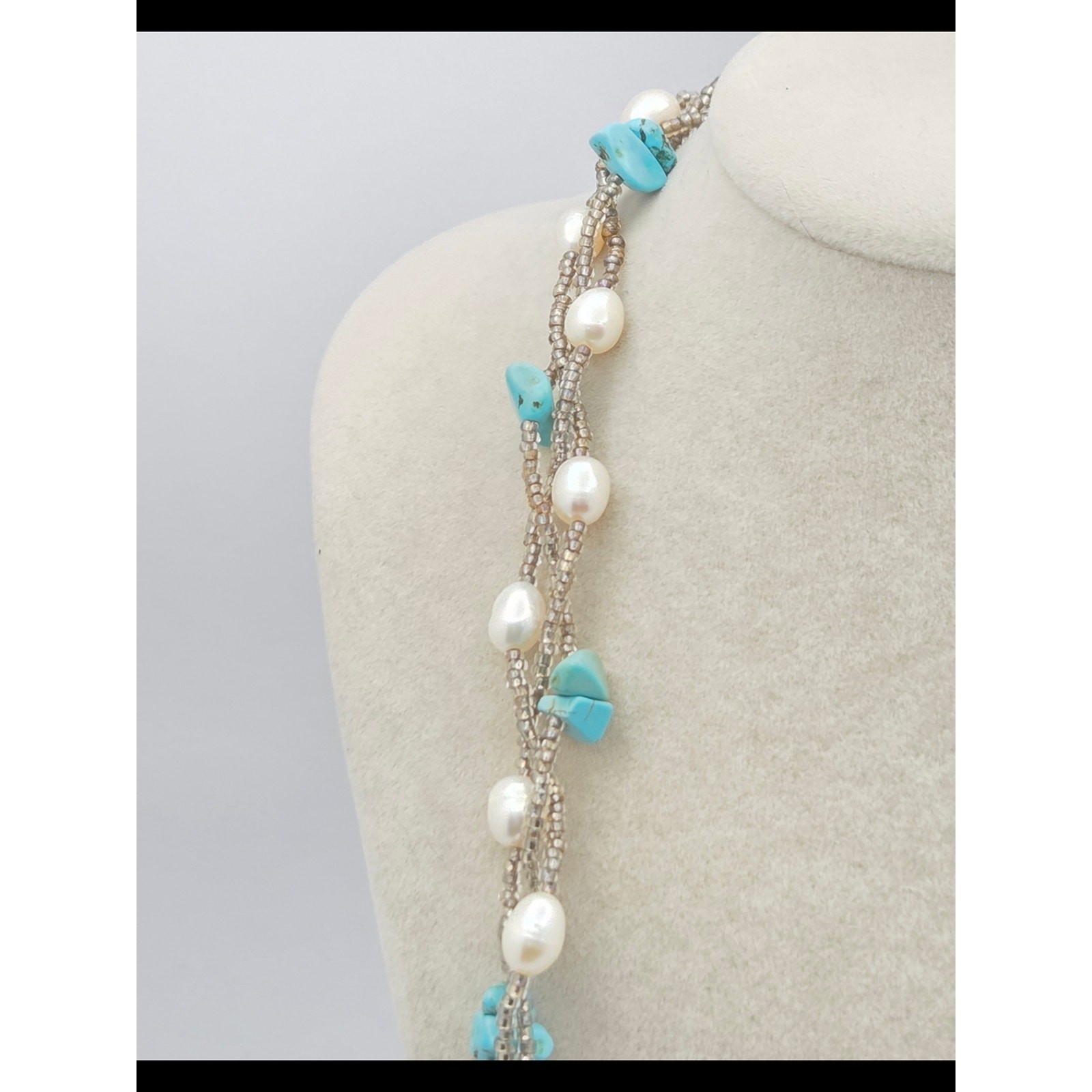 Convertible Freshwater Pearl & Turquoise Multi-Strand Necklace Bracelet Set