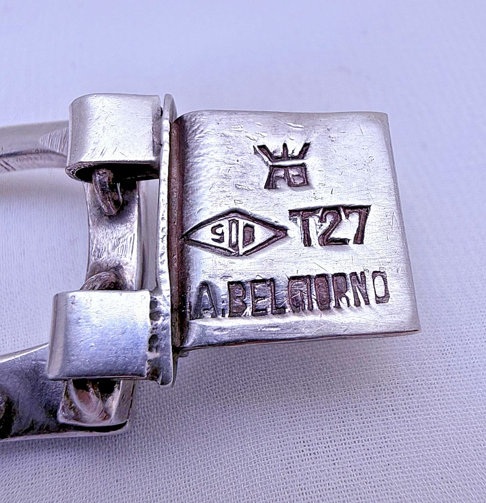 Vintage Modernist Belgiorno 900 Silver Bracelet 1970s Argentina 95.3 g 7.25 in
