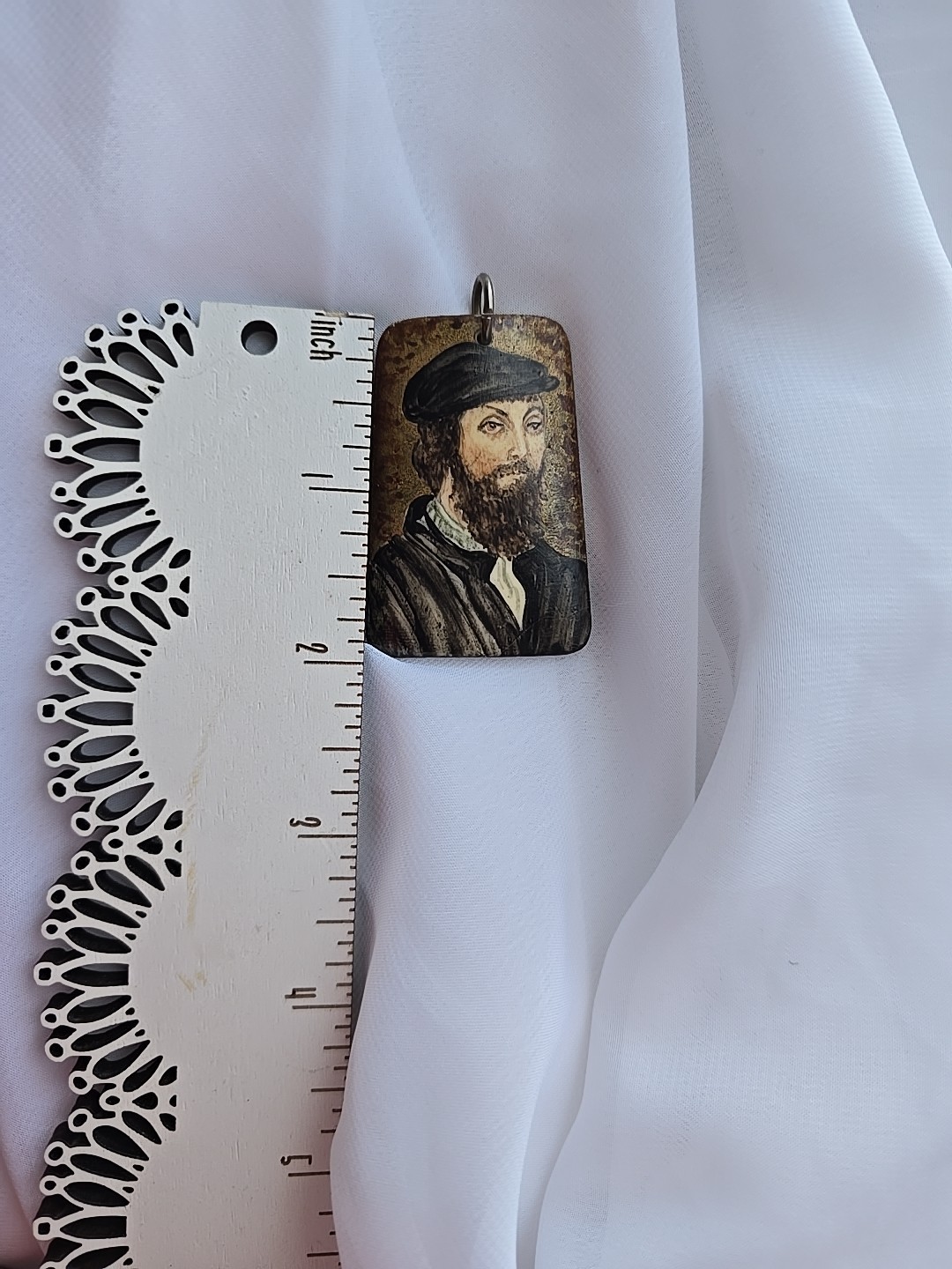 Vintage Polish Maja Witowiak Miniature Portrait Pendant Hand Painted Man Holbein
