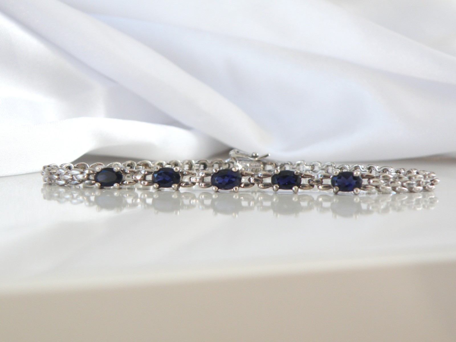 Vintage Sterling Silver 925 Natural Iolite Link Chain Tennis Bracelet Fits