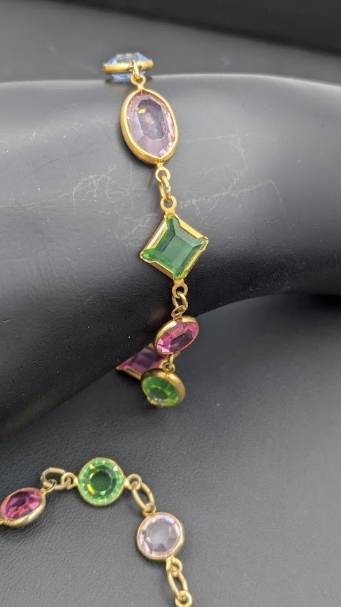 Vintage Open Bezel Crystal Set Necklace & Bracelet Glass UV Glow