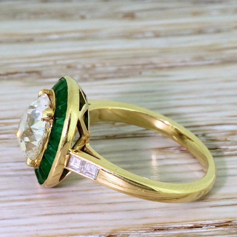 Round 2.54CT Lab Created Diamond Vintage Emerald Halo Ring 14K Yellow Gold Over