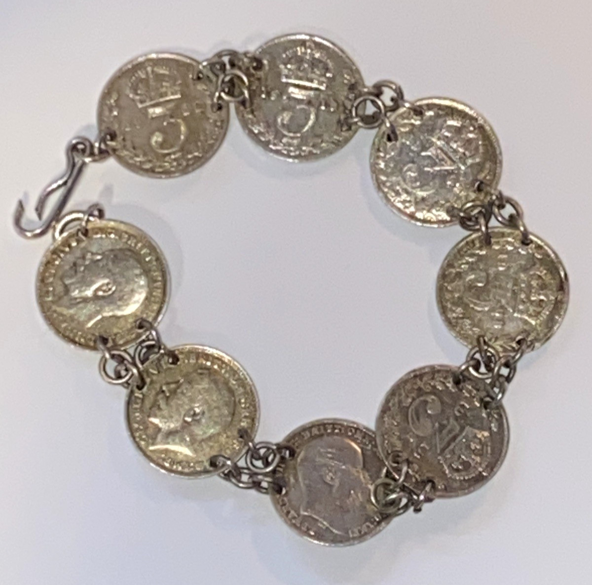 1902-1921 Kings George & Edward Sterling 3 Pence Coin Bracelet