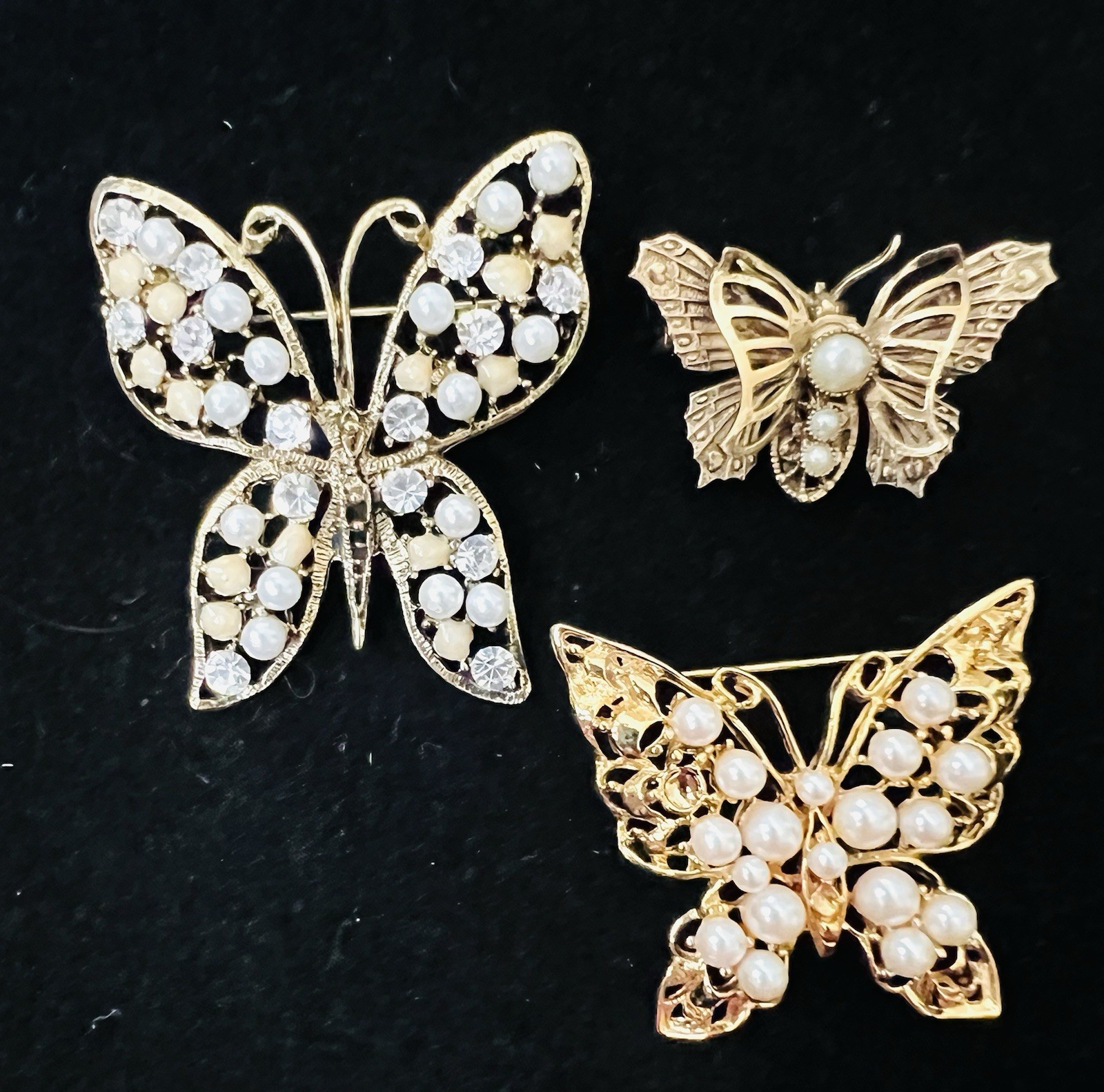 Lot 65 Vtg BUTTERFLY BROOCH Rhinestone Enamel 925 800 Silver GF Monet Trifari