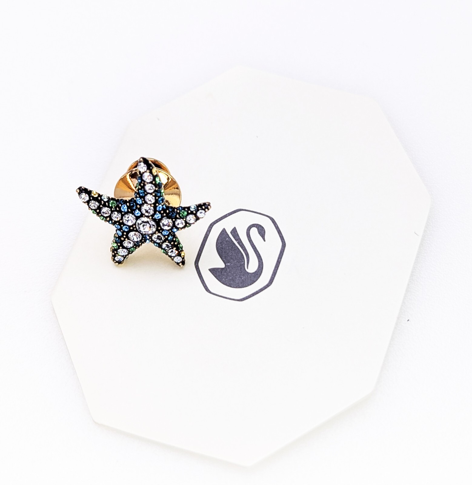 SCS 100% Genuine SWAROVSKI Swan Signed Starfish Brooch Tack Pin Sparkle Crystals