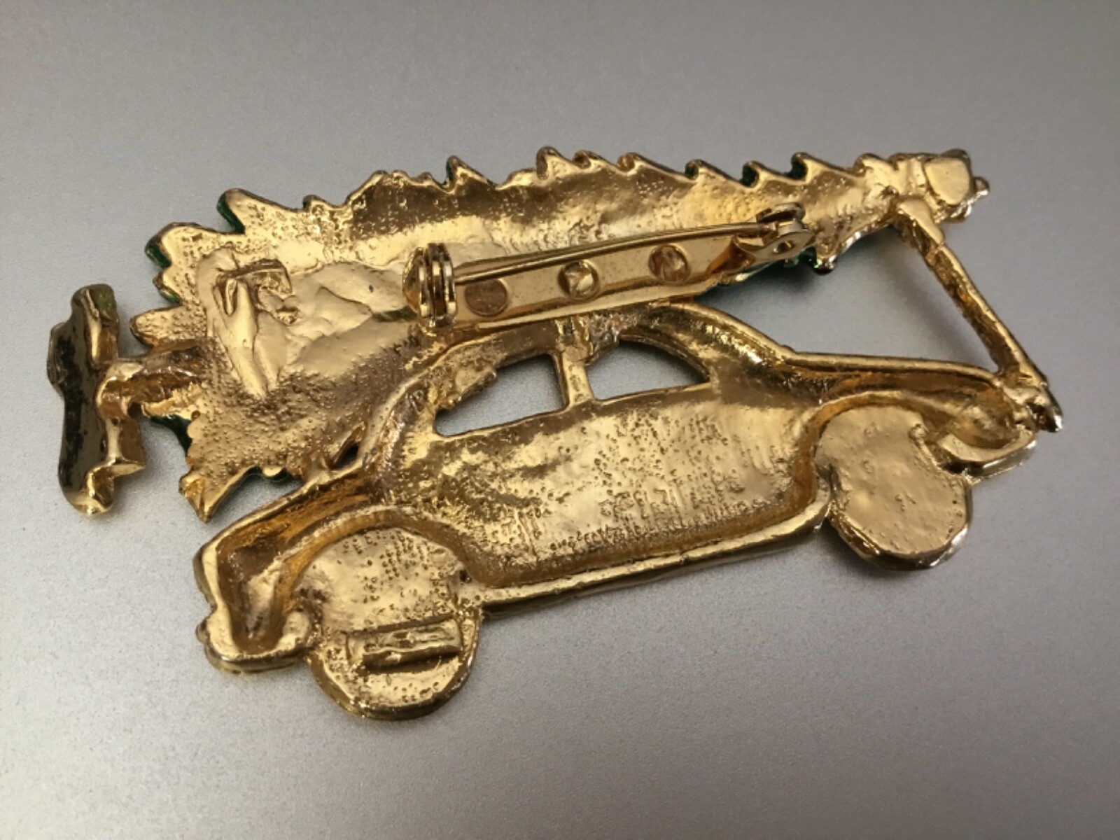AJC Christmas Brooch Bringing Home the Tree with Car Gold Tone and Enamel
