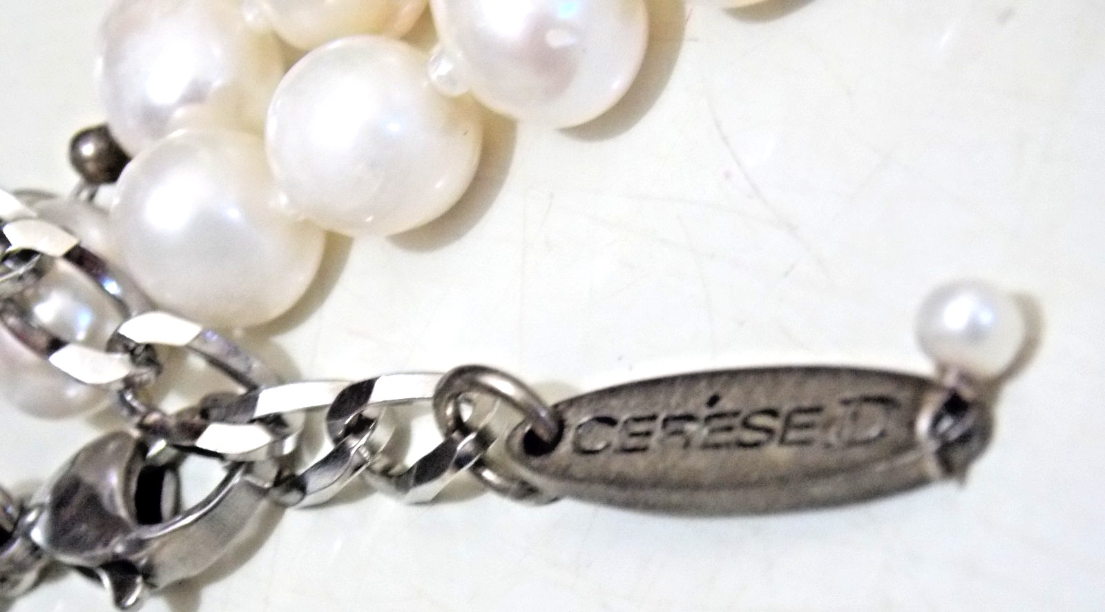 VINTAGE CERESE D SIGNED TWO STRAND ROUND WHITE PEARL NECKLACE