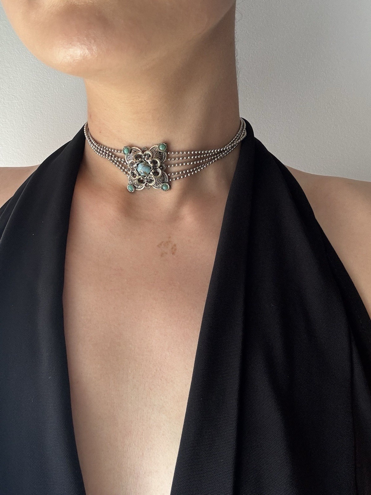 Vintage Southwestern Turquoise Choker Necklace & Matching Brooch Set