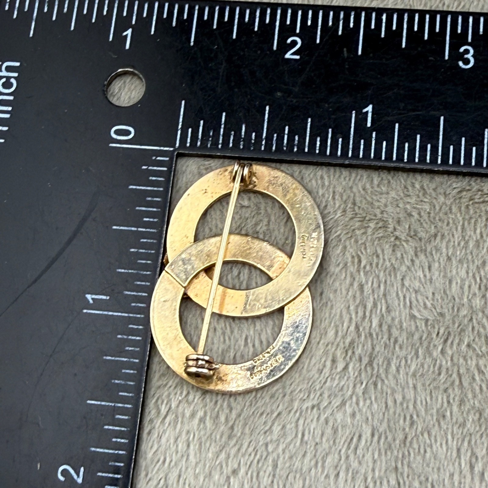 Vintage Gold Filled Brooch Double Circle Heart Love Wedding