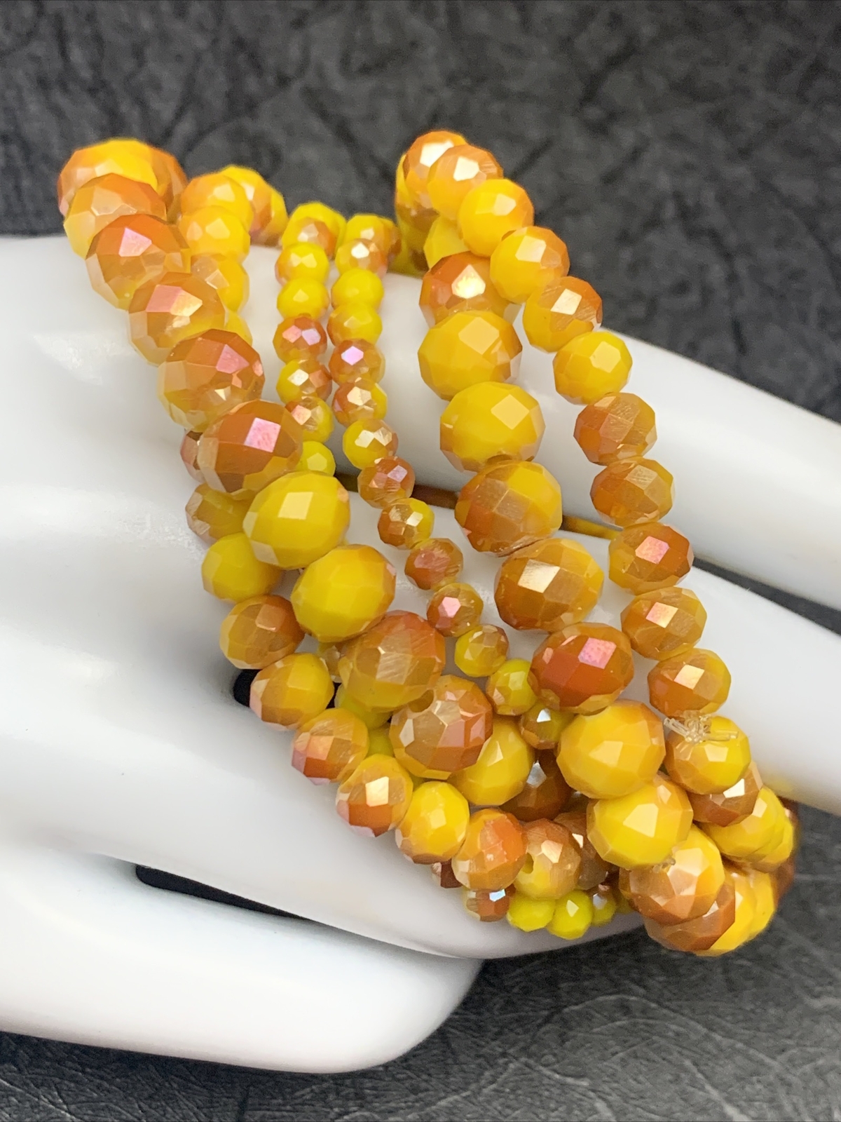 Vintage faceted glass crystal yellow burnt orange stretch￼bracelet lot of six ￼