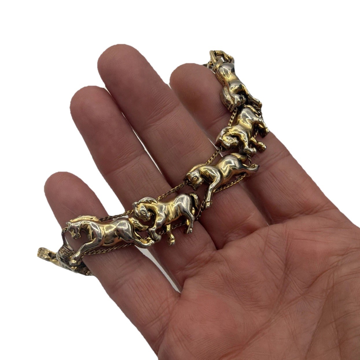 Vintage Running Horses Slide Bracelet – Gold Tone Equestrian Charm Jewelry