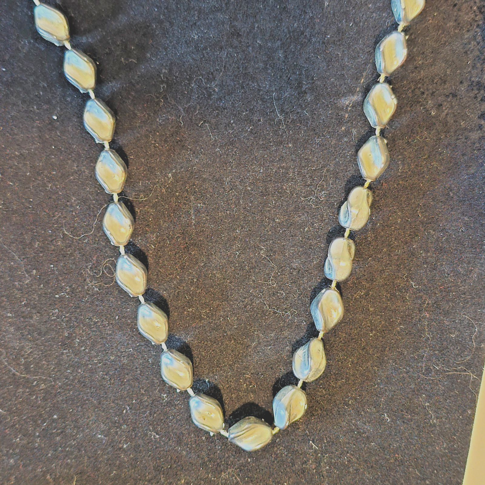 Vintage Gray Swirl Marbled Lucite Acrylic ? Bead Necklace Oval Retro MCM 17 In