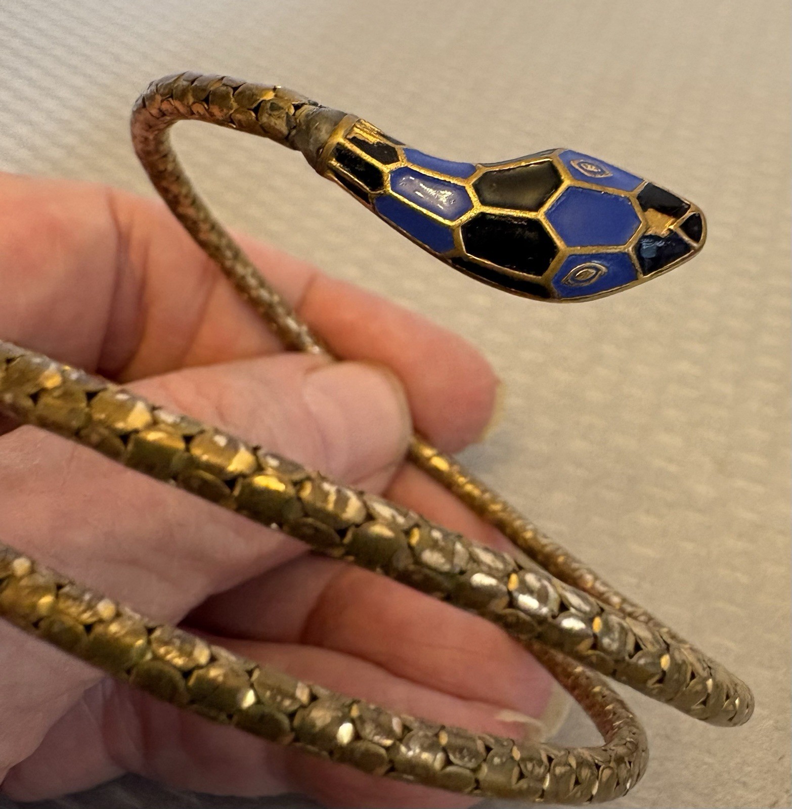 German Art Deco Enamel Coiled Snake Bracelet Torque Choker Flexible Gaspipe Wrap
