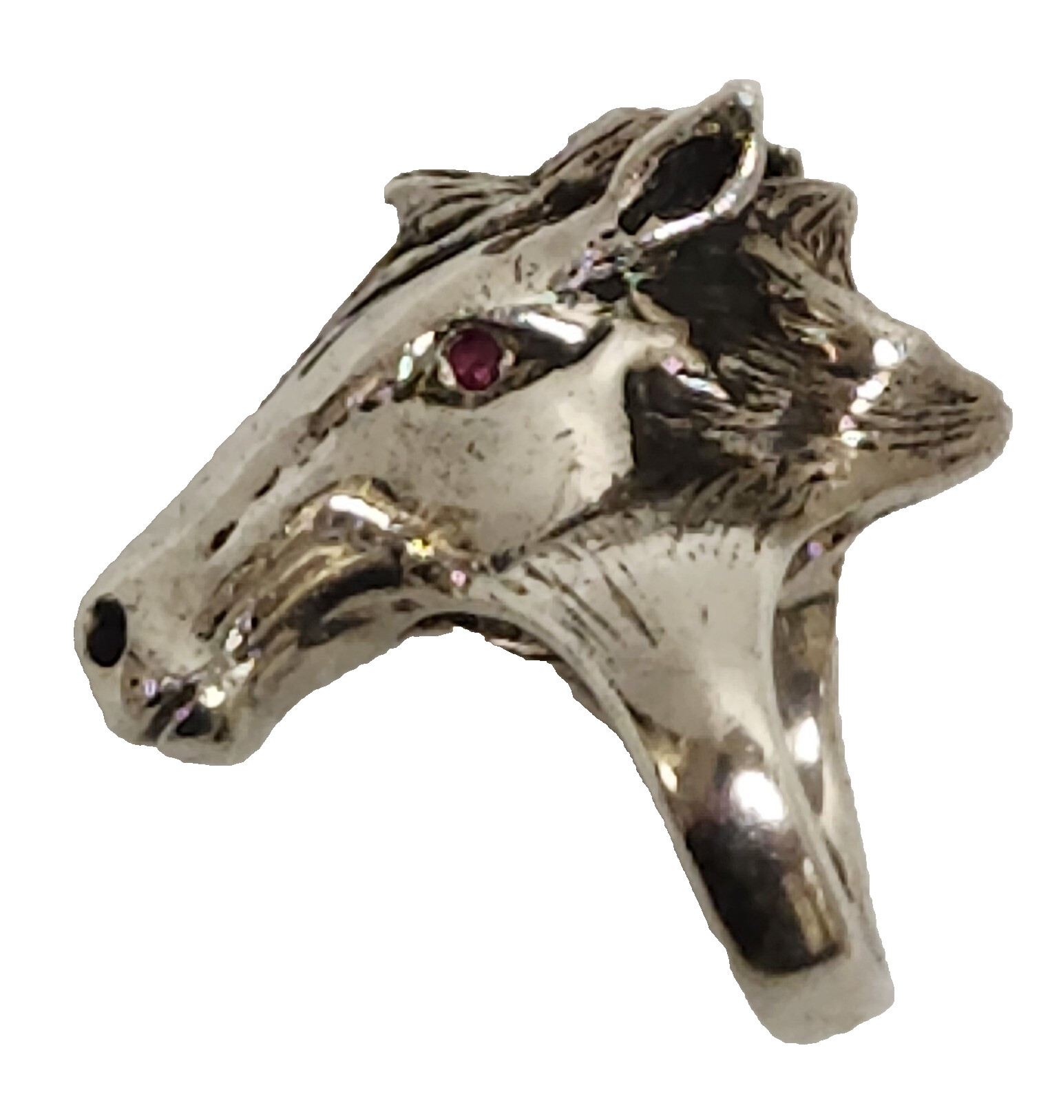Large Vintage Sterling Silver HORSE HEAD Ring Ruby Eyes Small Size 3 3/4 ~ 30 g