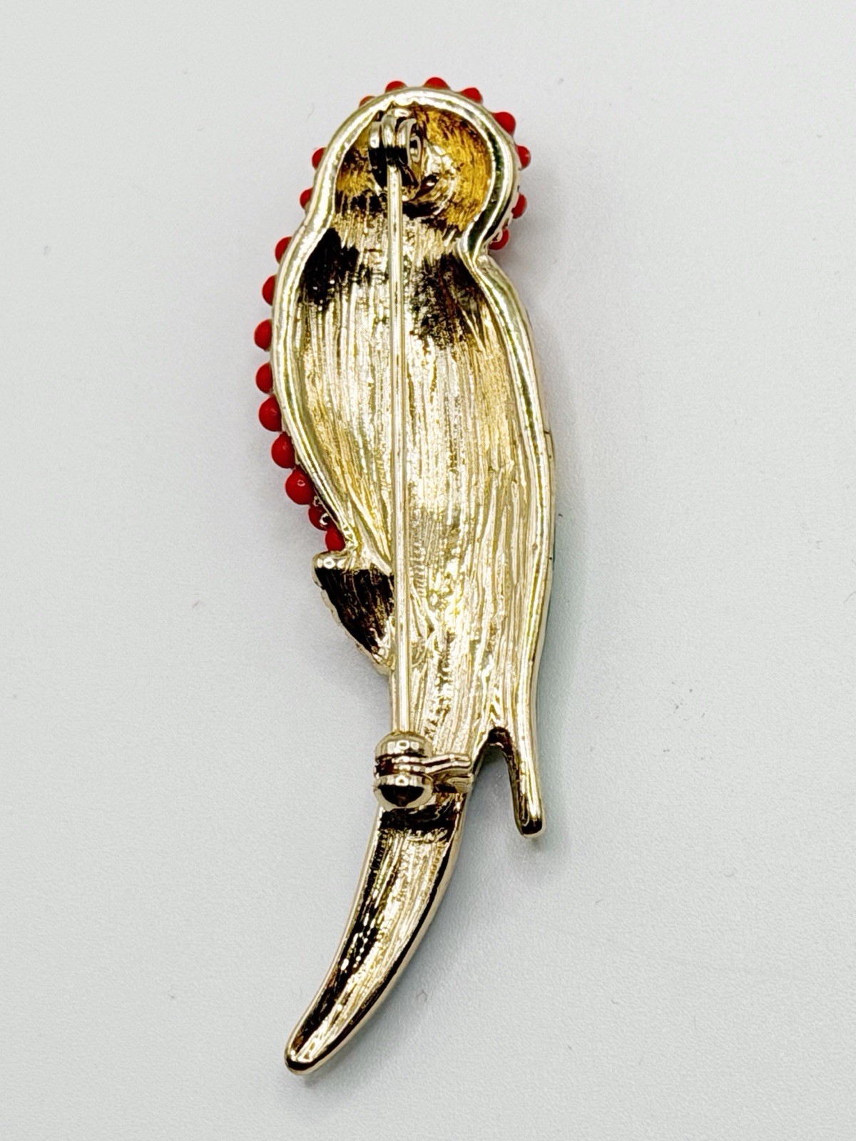 Goldtone Colorful Enamel Round Bead Parrot Pin Brooch Bird Figure 2.25”