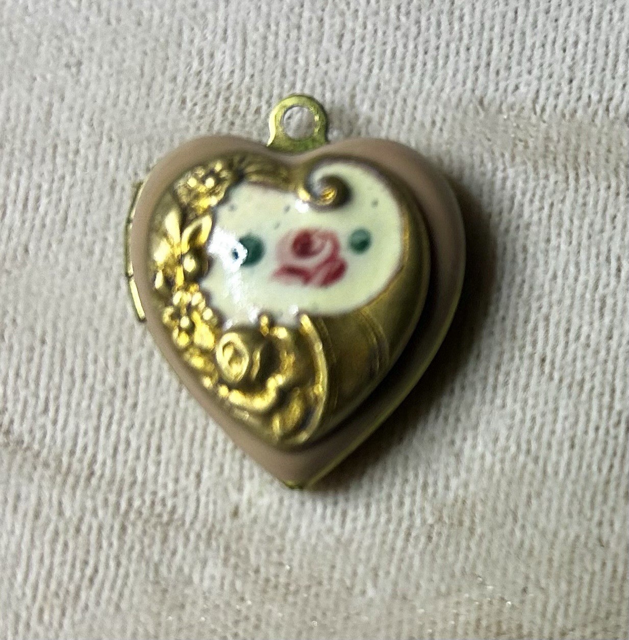 2 Vintage Enamel Heart Locket, Cornucopia, Floral 14k Gold Plated, Hand painted