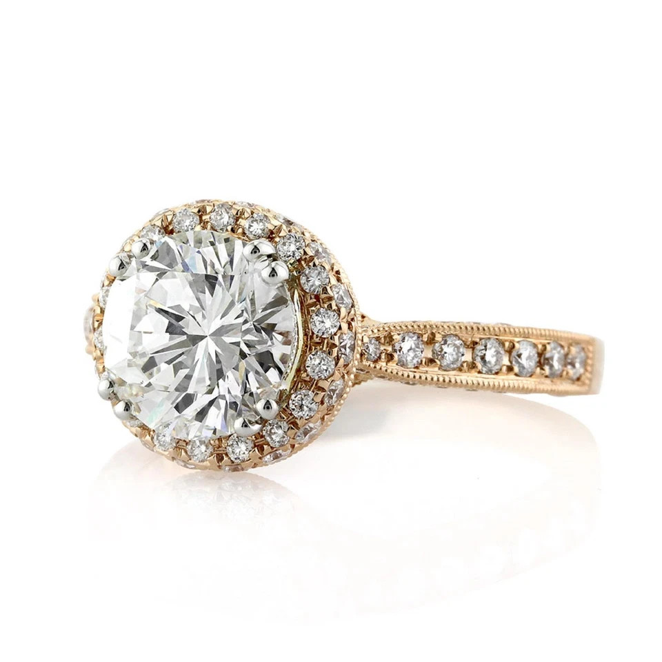 Multi Stone 2.50CT Round Cut White Moissanite With 10K Yellow Gold FN Women Ring