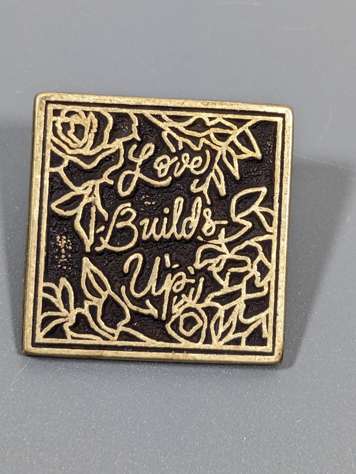Vintage Love Builds Up Floral Square Bronze Tone Pin