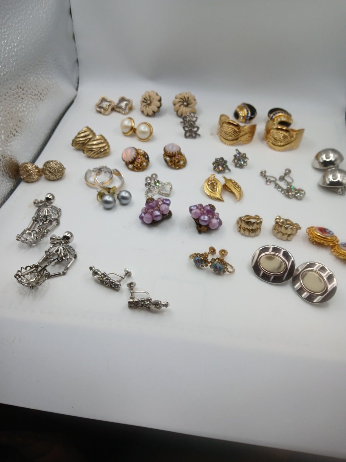Lot 30 Vintage Now EARRINGS Clip and Screw On Rhinestone Enamel Costume Jewelry