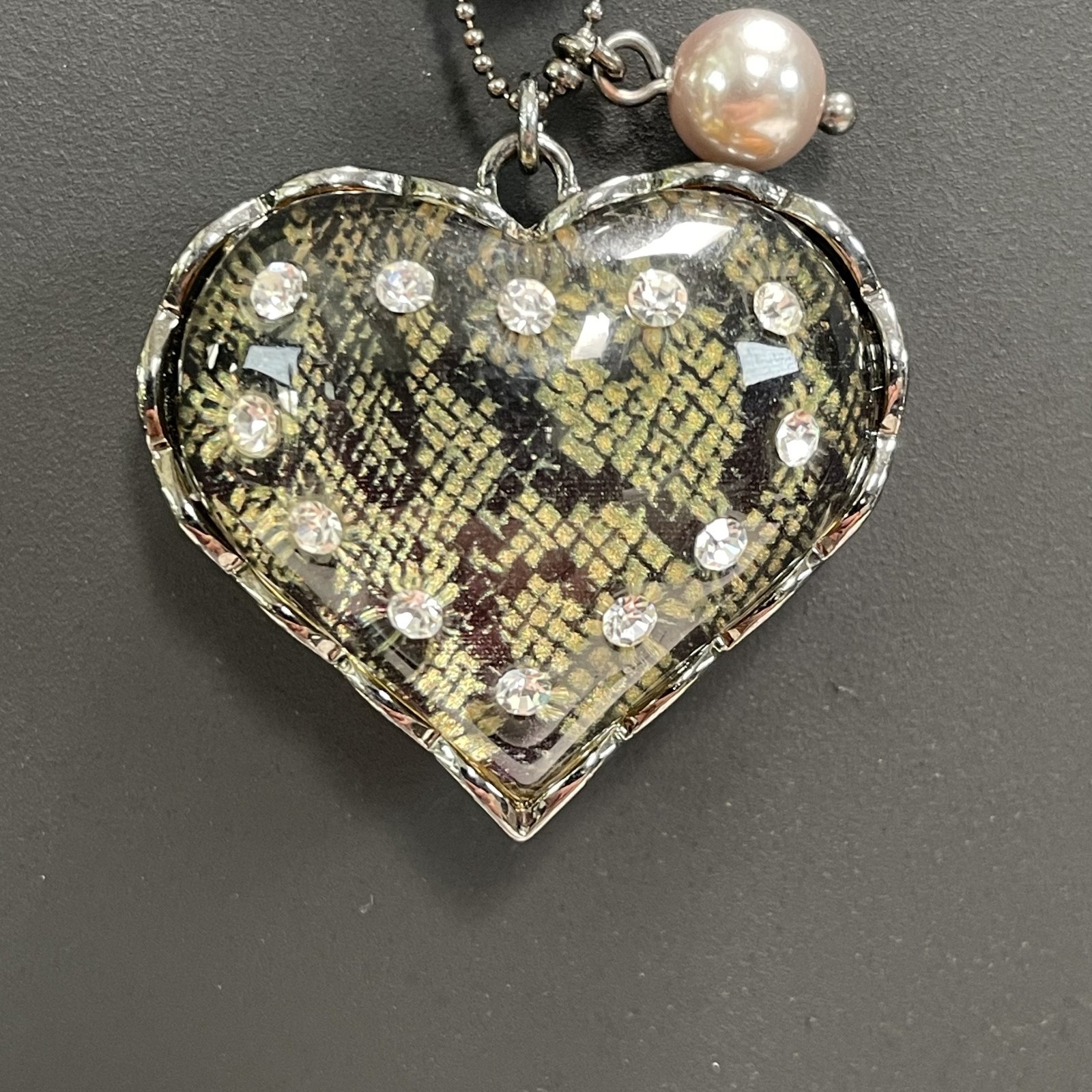 Gothic Betsey Johnson Snake Pattern Glass Heart & Bow Rhinestone Dual Necklace