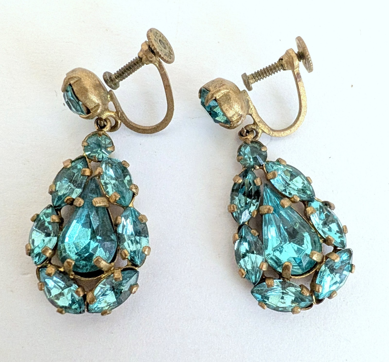 Gorgeous Vintage Czech Open Back Blue Rhinestone Screw Back Earrings