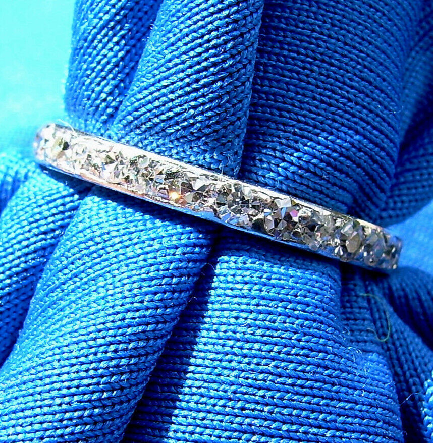 Original EARTH MINED DIAMOND Wedding Band Deco PLATINUM Eternity Ring Size 6.25