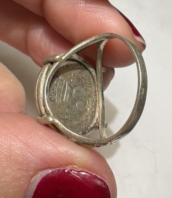 1917 King George 3 Three Pence Great Britian Coin sz 7 Silver Ring Cn 26.8