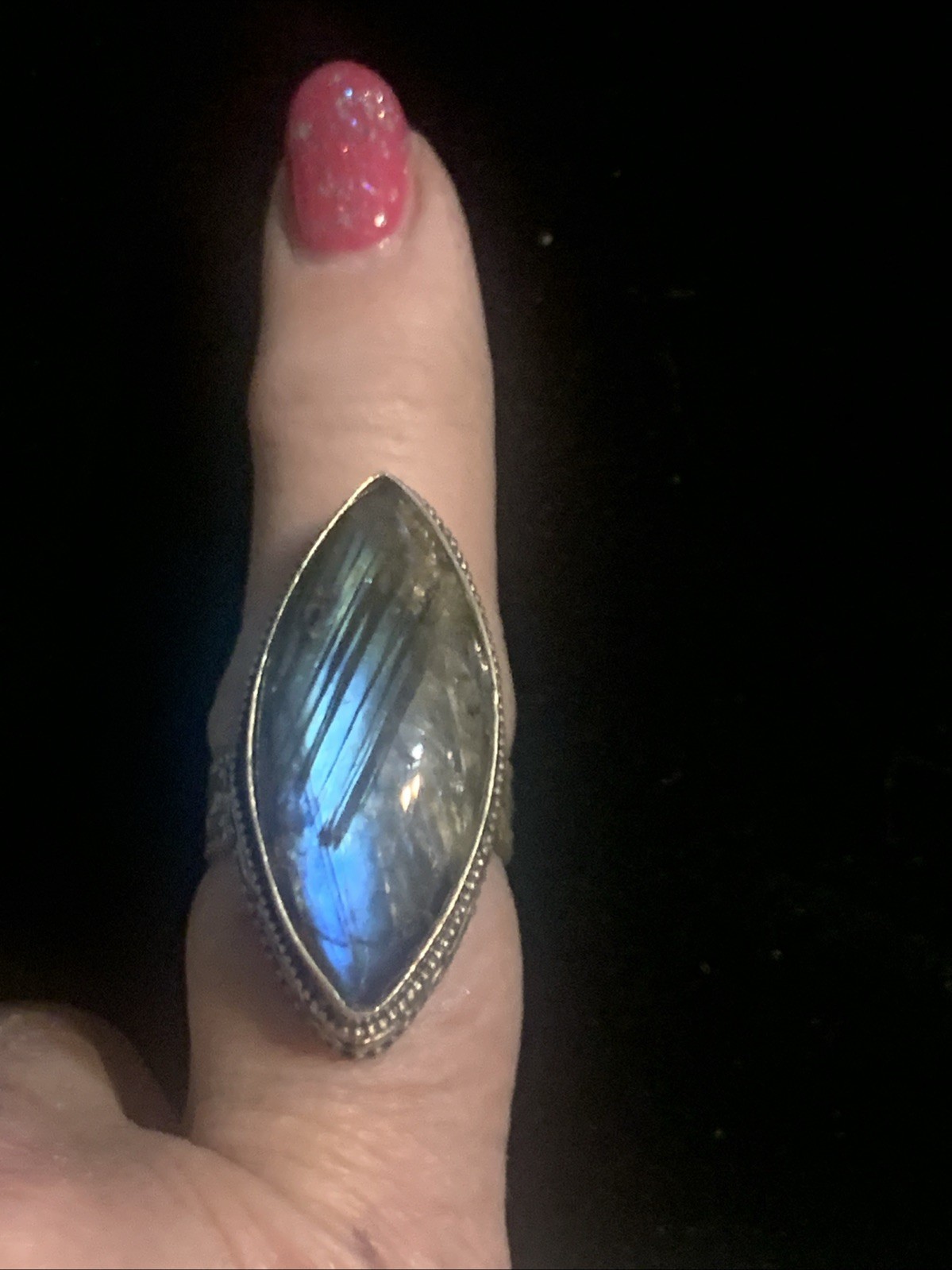 Vintage Large Labradorite Marked 925 Silver Ring Size 7.5 See Pictures!