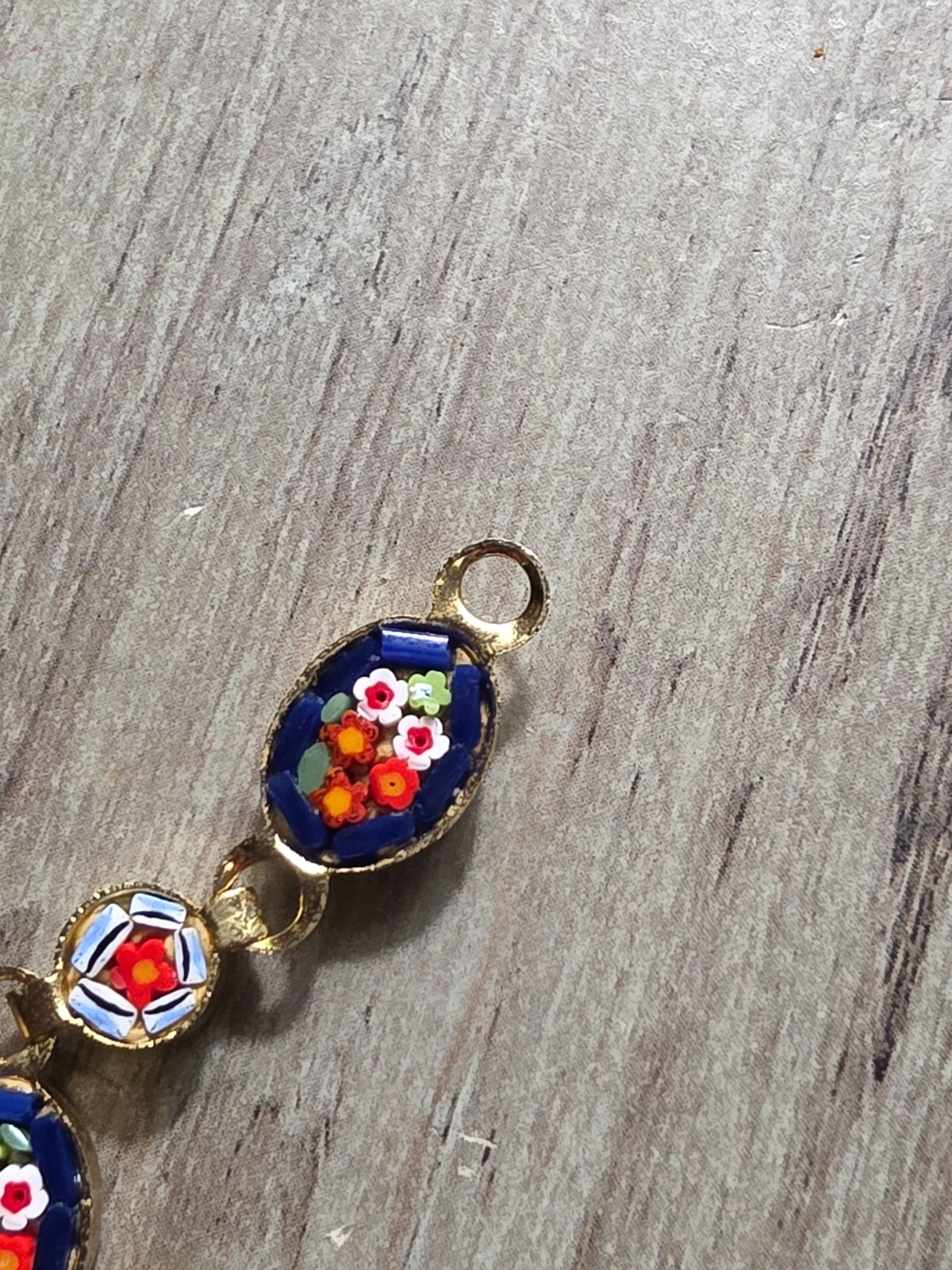 Vintage Micro Mosaic Multi Color Floral Design Linked Bracelet