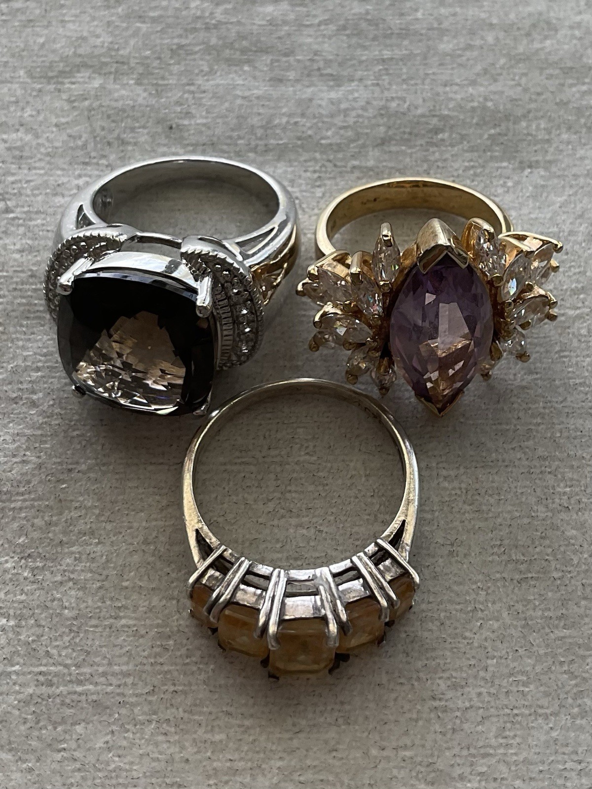 Lot Of 3 Vintage 925 Sterling Silver Rings Gemstones Assorted Estate Jewelry