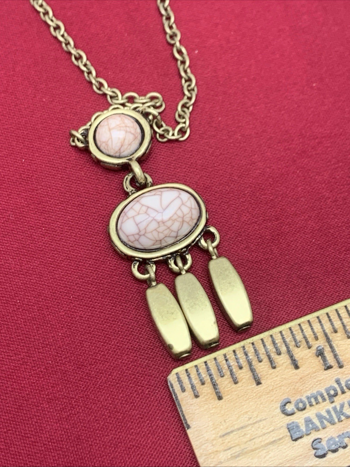 SHB Goldtone Brown/Tan Stone Cabochon Dangle Necklace