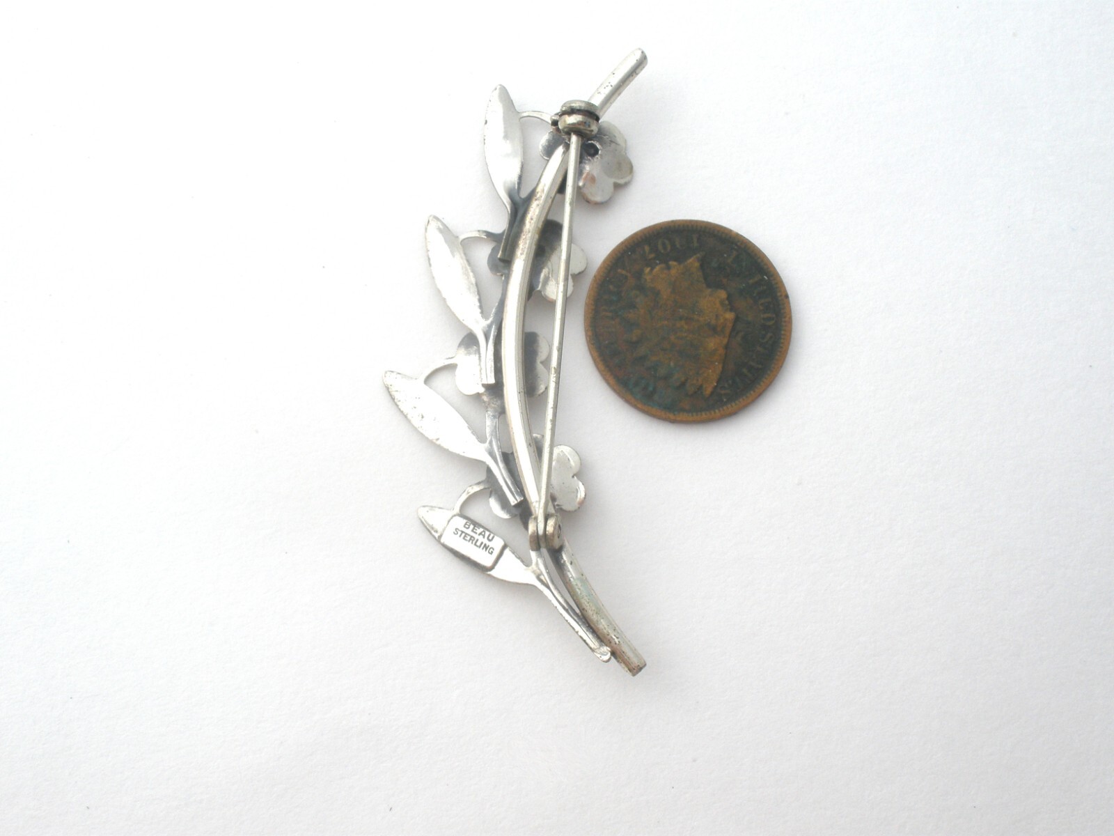 Sterling Silver Brooches Lot of 3 Flower Leaf Art Beau Rhinestone Vintage Pins