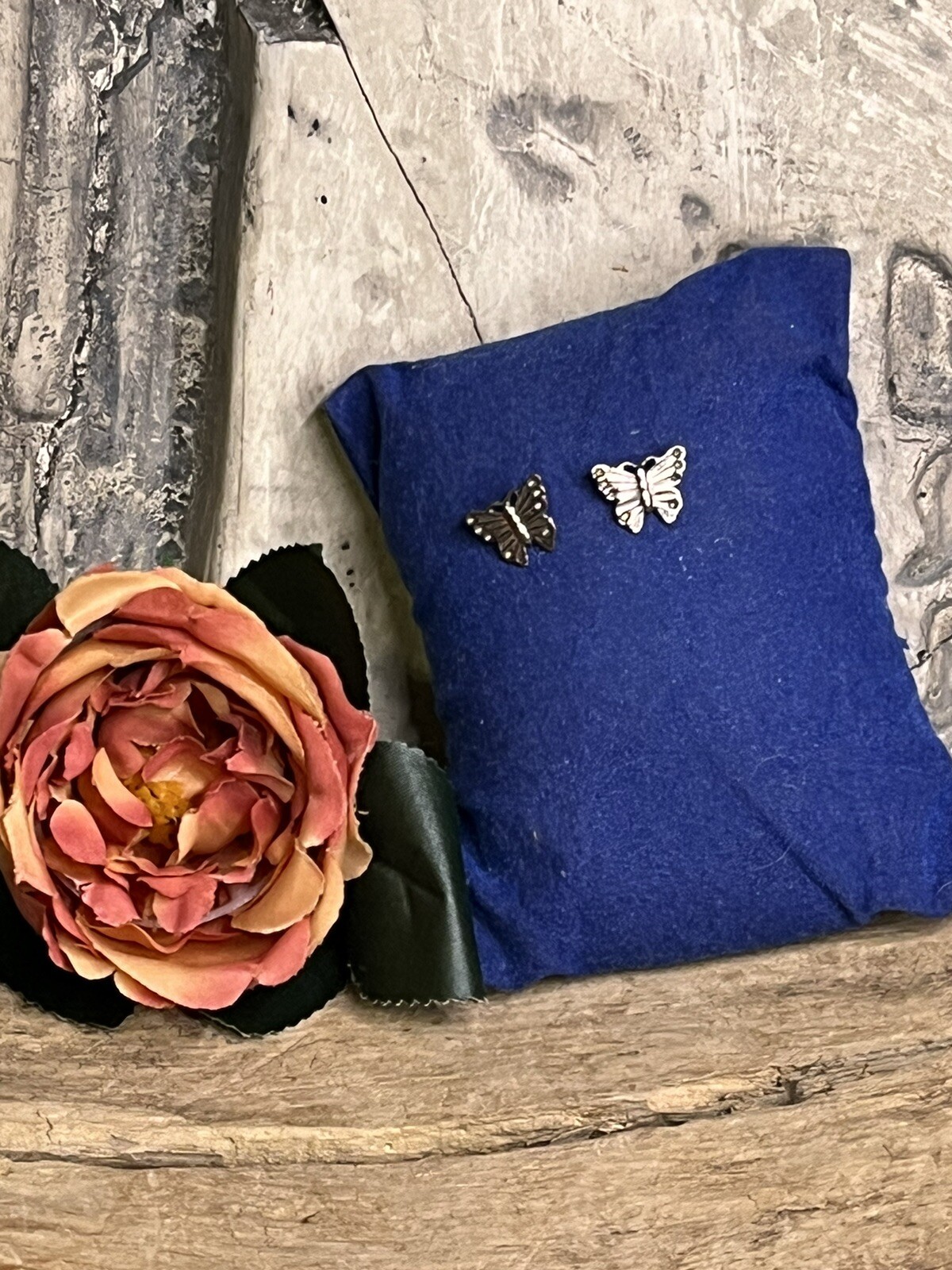 Cute ,Vintage Silver Tone Molded Butterfly Earrings -Adults, Teens, Kids-Fashion