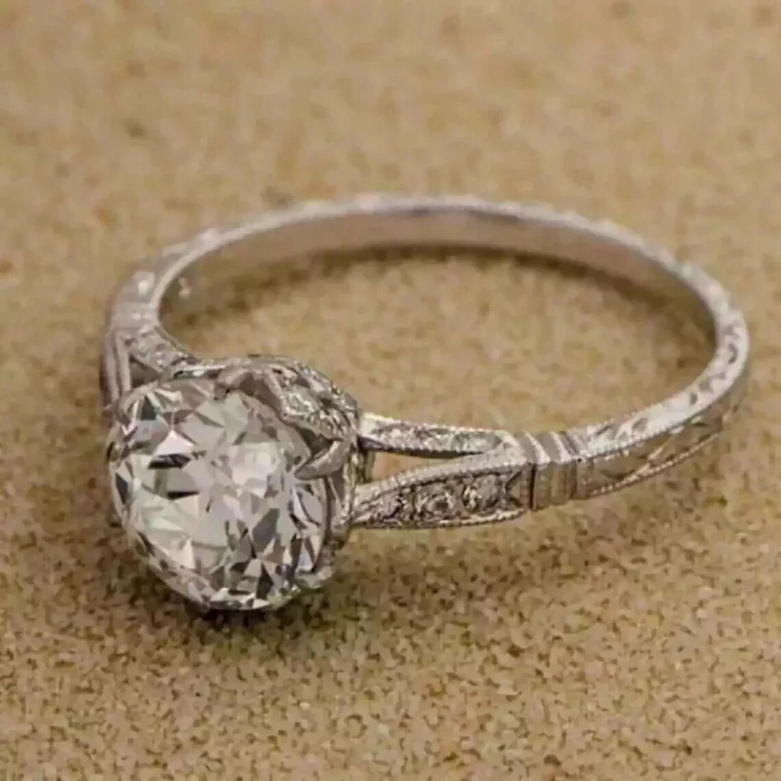 2.20Ct Art Deco Style Lab Created Diamond Engagement 14K White Gold Finish Ring