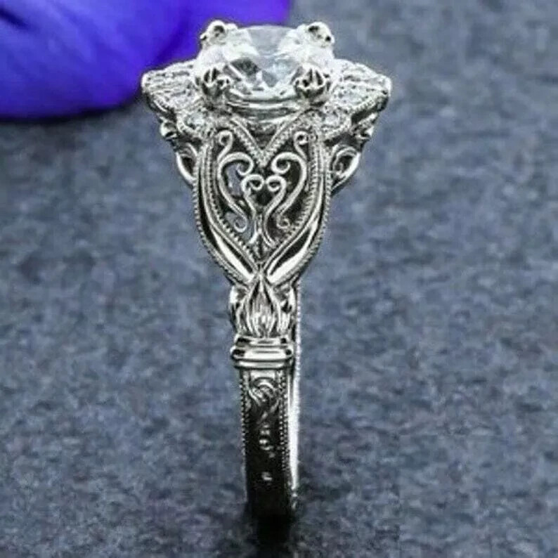 Art Deco Style 3CT Lab Created Diamond Openwork Gifts Ring 14k White Gold Finish