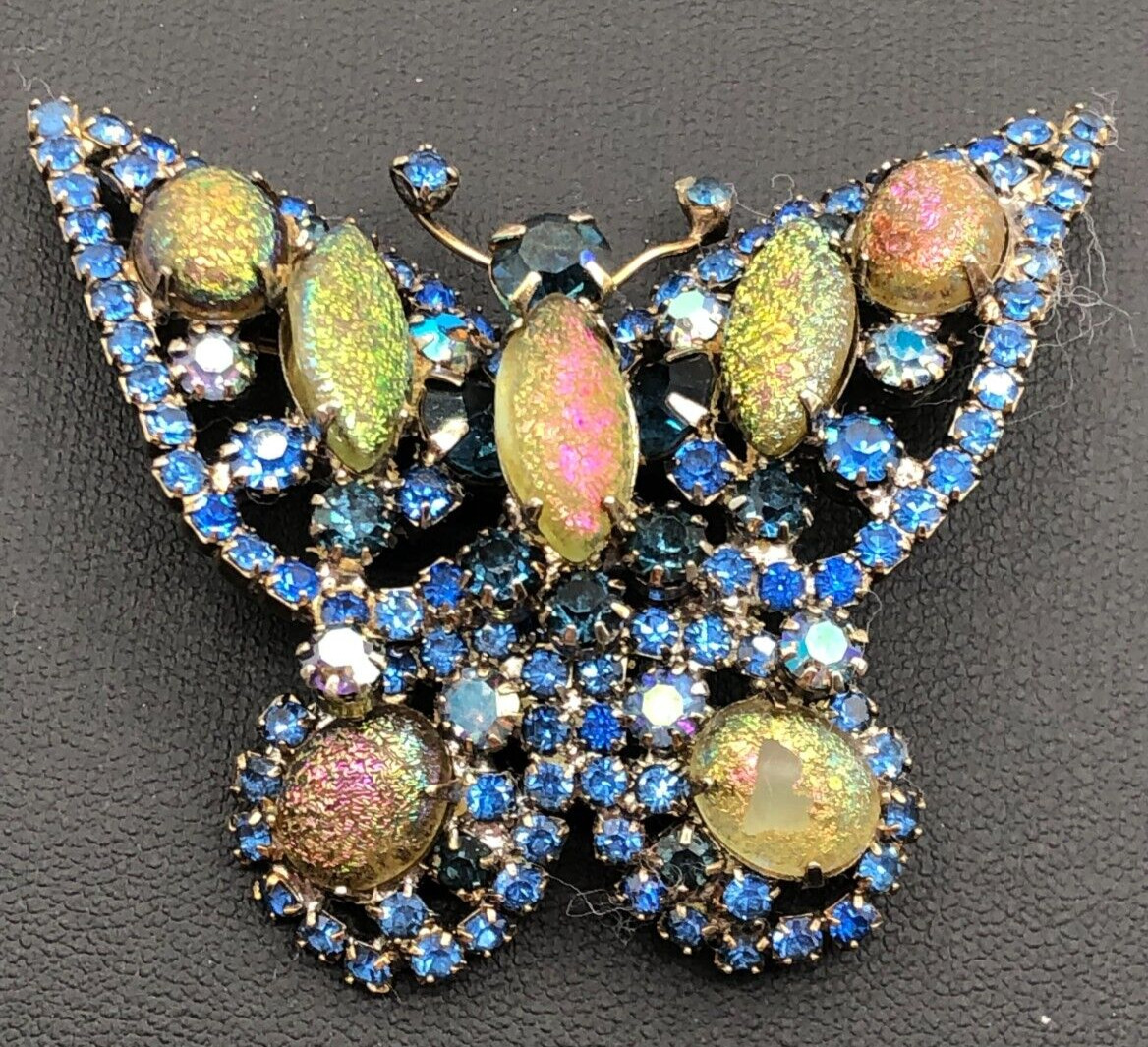 VTG Butterfly Brooch Blue & Glitter Rhinestones Estate ~AS IS~ Carnegie? Weiss??