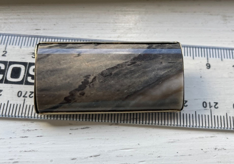 RUSSIAN GILT SILVER BROOCH – Large Lepidolite – Semiprecious STONE – 14 gr