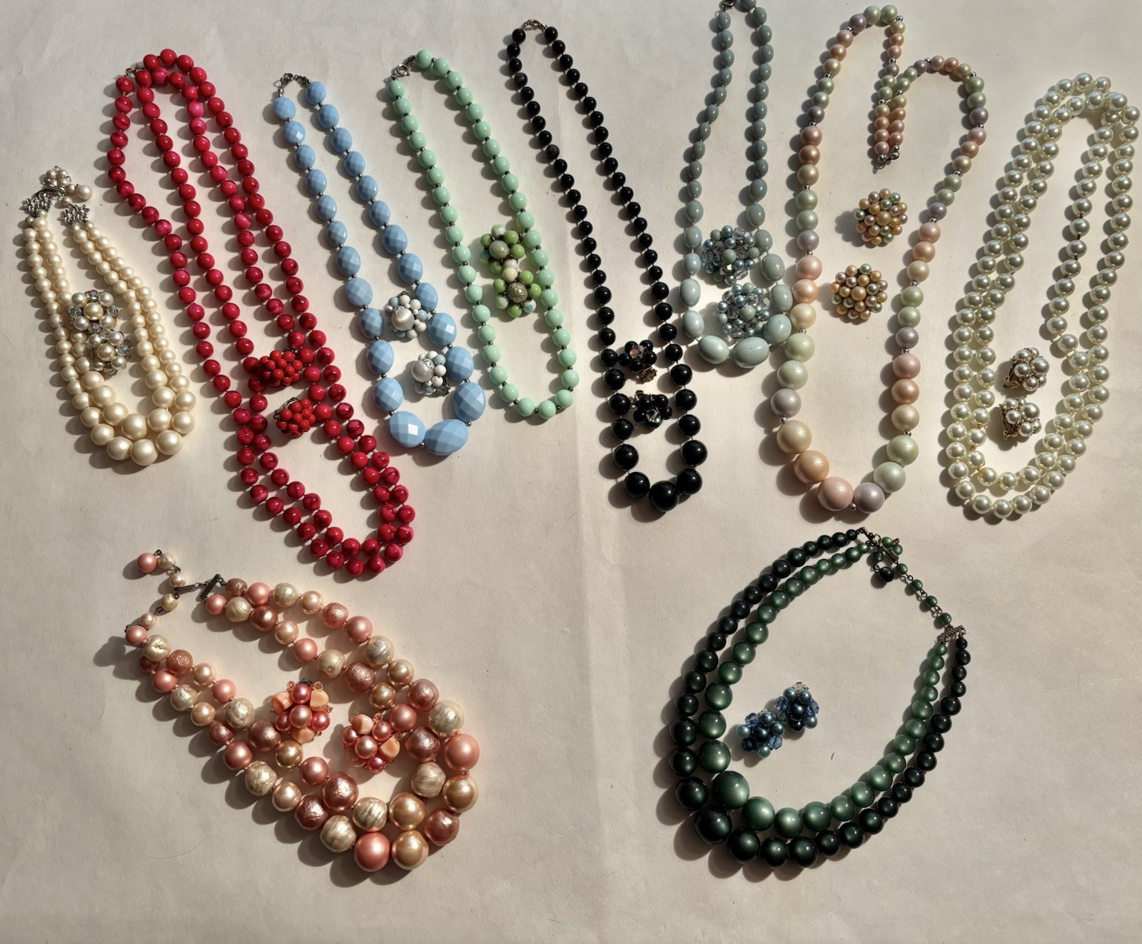 Vintage Beaded Necklace Earrings Lot -10 sets total, Japan, Hong Kong-Beautiful