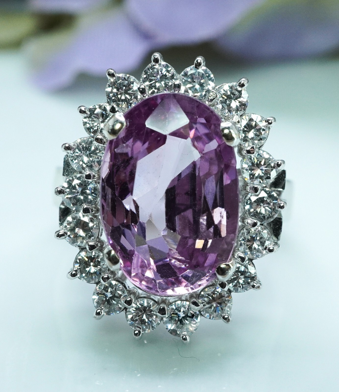Vintage Large Natural Pink Spinel Diamond Ring 14K White Gold AGI Certificate