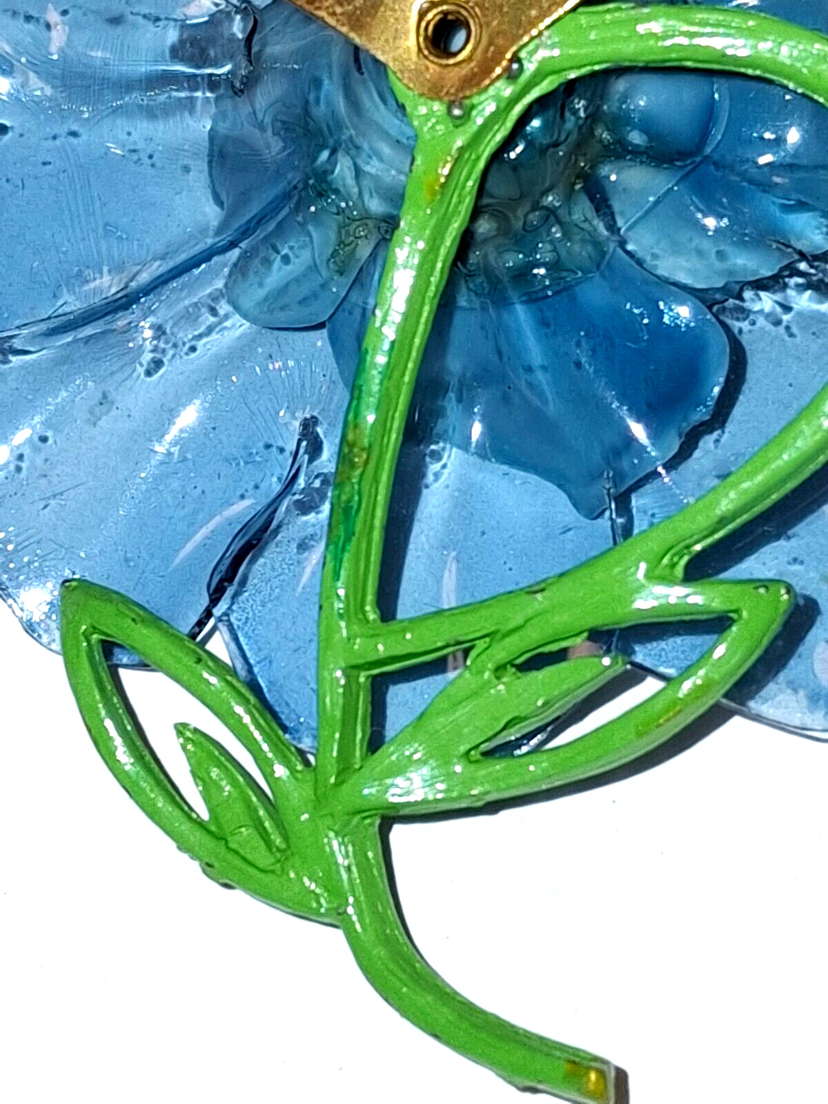 Antique Cellulose Acetate Plastic Blue Flower Pin Brooch RARE
