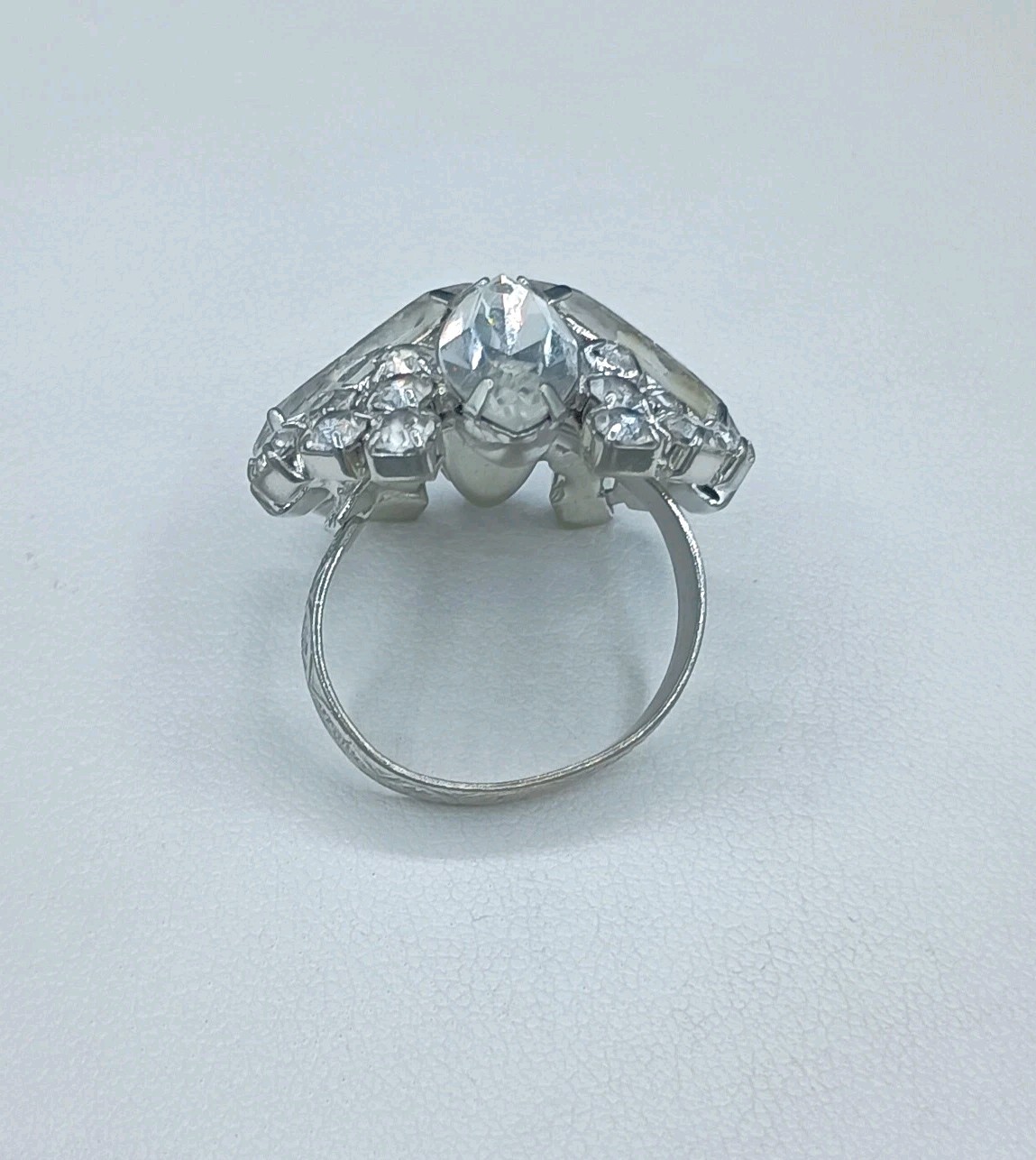 Vintage Rhinestone Cross Ring Adjustable Chunky Statement Clear Sparkle Glam