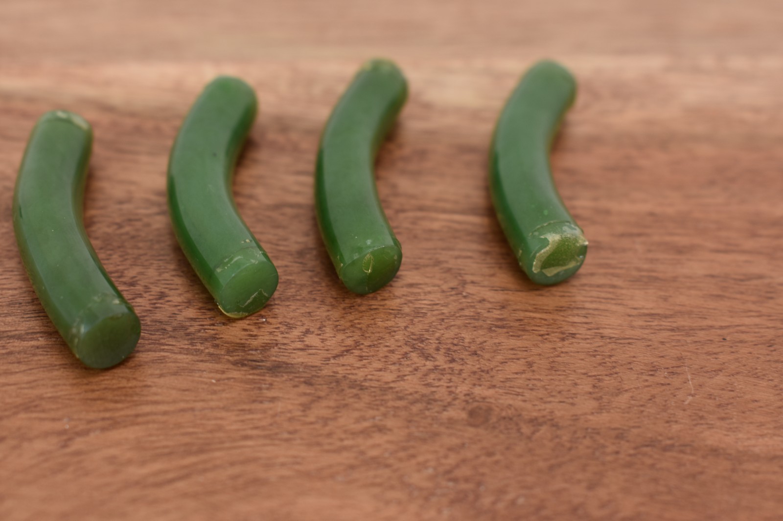 Vintage curved Jade tube beads or pendants Italian horn charms? solid no holes