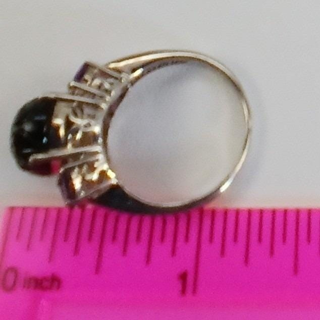Vintage 1990s Thailand CBS 925 Sterling Silver Carved Onyx Amethyst Ring Size 8
