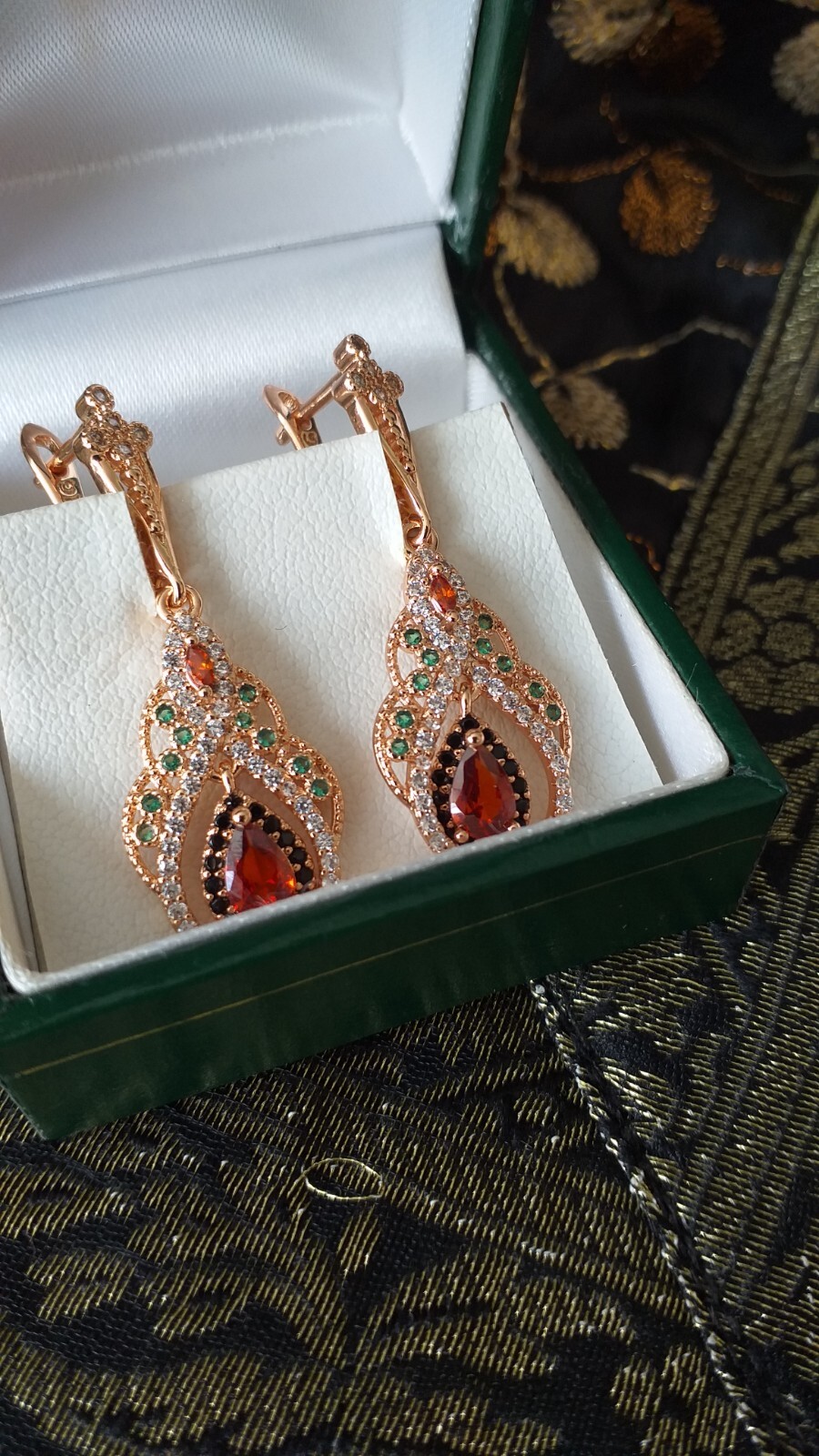 Vintage 1990-s 14 Ct Rolled Gold Ruby / Zircons Earrings-Hallmarked 585 RG