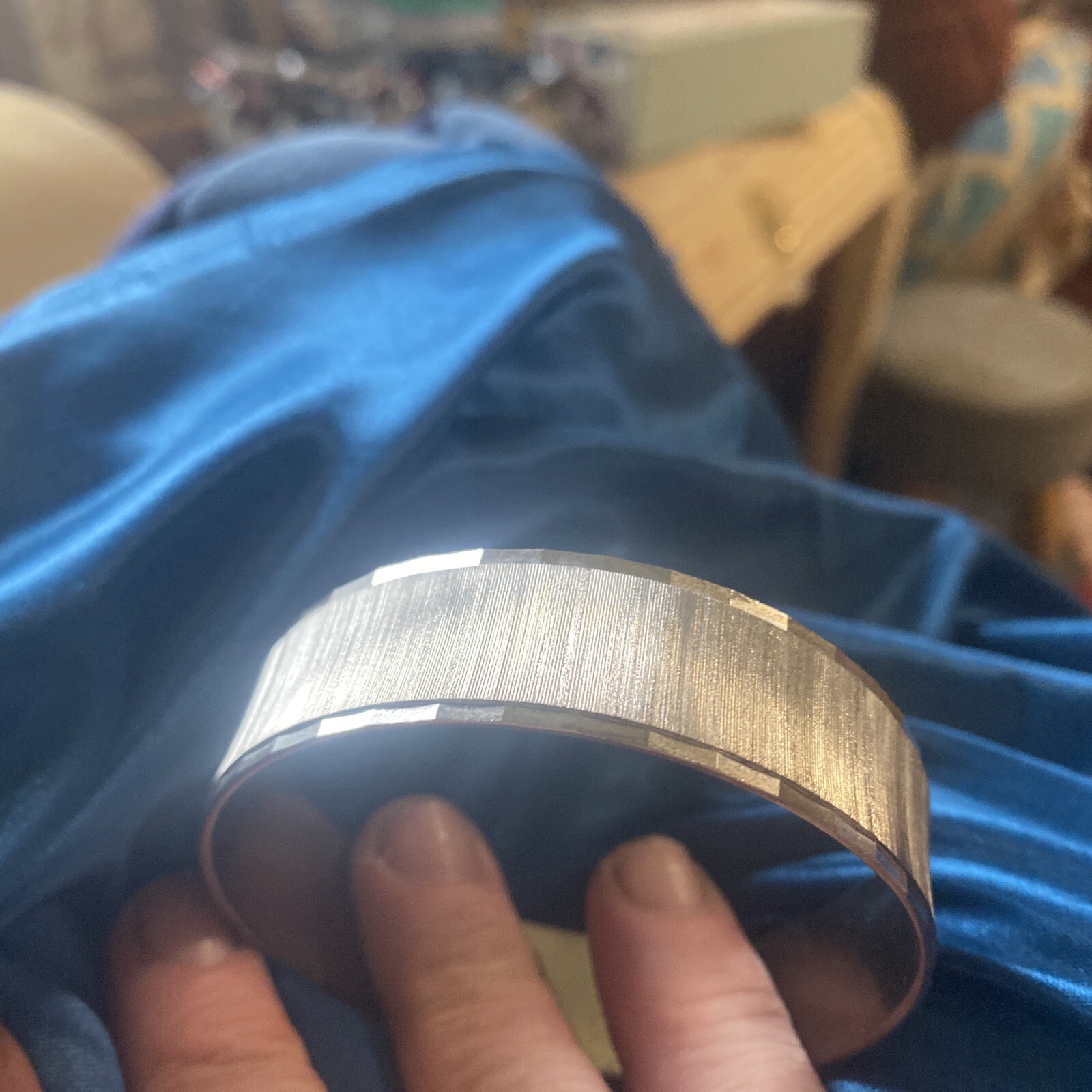 Vintage Monet Bangle Bracelet brushed etched Silver Tone Metal Singed🔥BRILLIANT